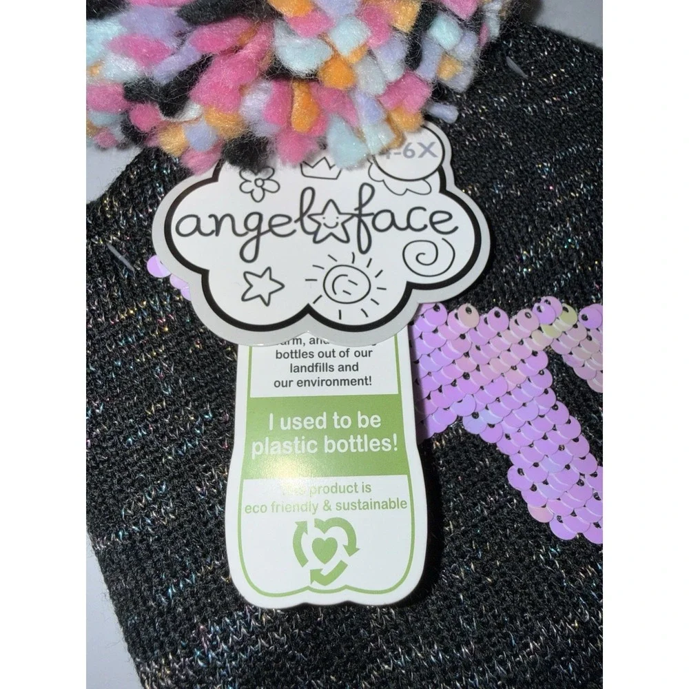 Angel Face Girls 3 Pc Winter Hat Scarf Gloves Set Unicorn Sequin Sparkle 4-6 NWT